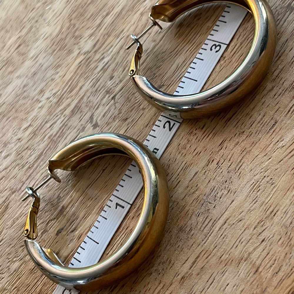 Gold, Silver, Rhinestone Hoop Earrings Set - Picture 6 of 8